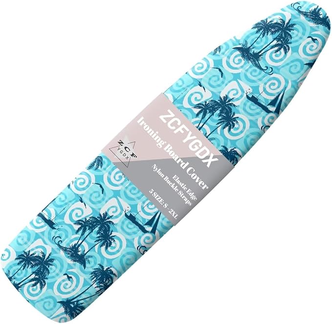 ZCFYGDX 15" x 48" Ironing Board Cover Scorch Resistant,Wear & Soil Resistant Covers, Easy Installation Elastic Edges 3 Fasteners,Lightweight & Breathable Coconut Tree Sailboat Print Size-M