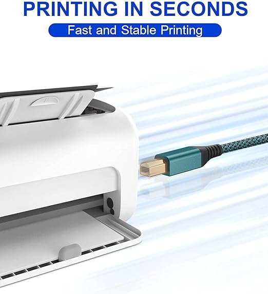 sweguard Printer Cable 15ft, USB Printer Cord USB 2.0 Type A Male to B Male Cable Scanner Cord High Speed Compatible with HP, Canon, Dell, Epson, Lexmark, Xerox, Samsung and More - Green