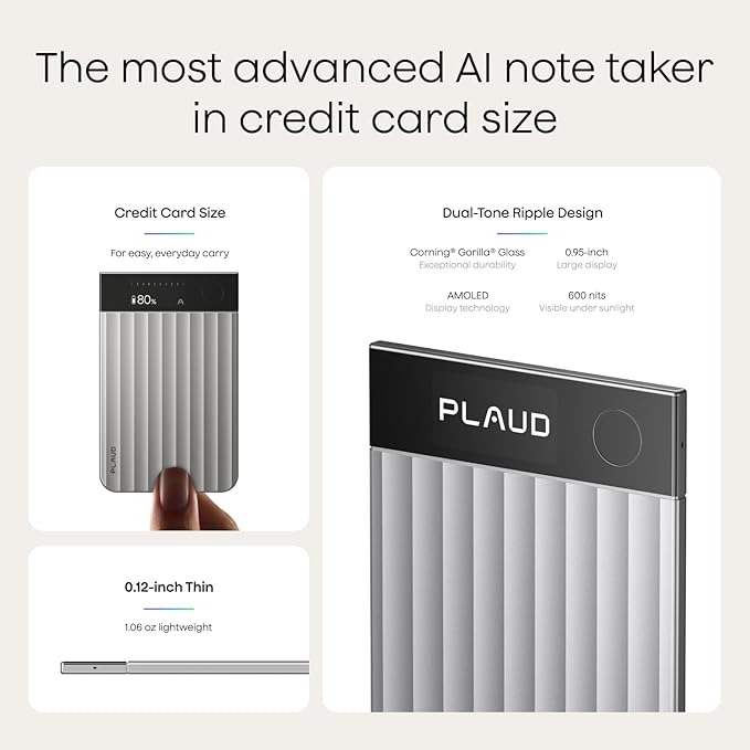 Plaud Note Pro AI Voice Recorder, Transcribe & Summarize with AI, App Control, Note Taker for Meetings & Calls, Supports 112 Languages, Ultra-Slim w/InstantView Display, Case Included, Silver