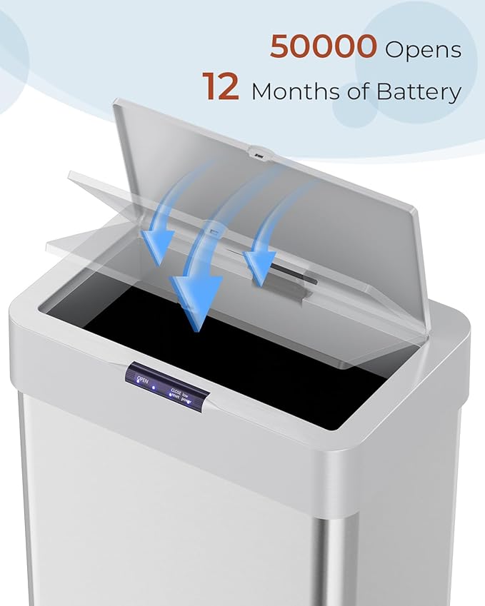 TLSUNNY 18.5 Gallon Motion Sensor Trash Can,Touchless Automatic Garbage Can,Brushed Stainless Steel Smart Bin,with Bag Holder,Soft Close Lid,for Kitchen,Office,RV,Bedroom,Living Room (Silver, 70L)