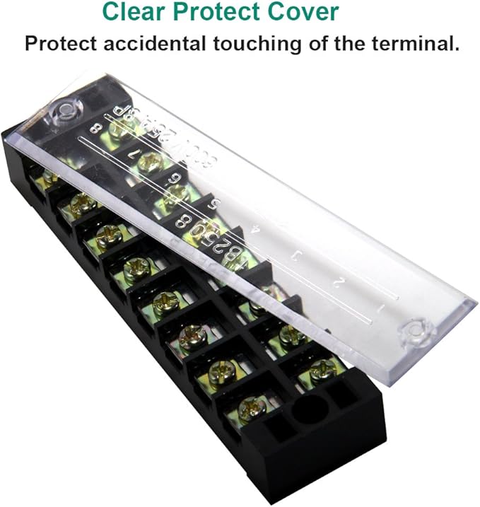 MILAPEAK Terminal Block and Strip - 4 pcs 8 Positions 600V 25A Dual Row Screw Terminals Strip with Cover + 8 pcs 400V 25A 8 Positions Pre-Insulated Terminal Barrier Jumper Strips Black & Red