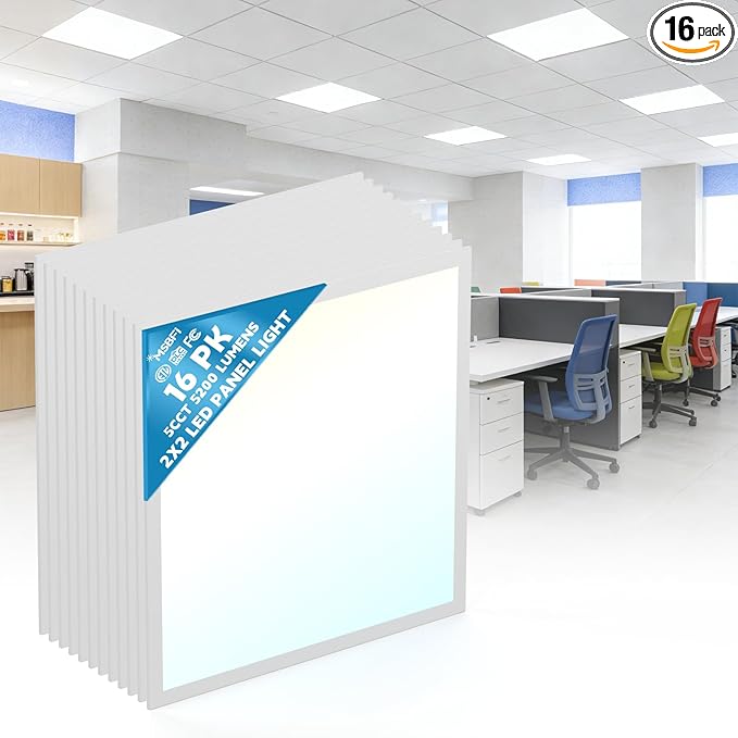 Msbfi 2x2 LED Flat Panel Light - 16 Pack Drop Office Ceiling Light 30-35-40W Adjustable, 130LM/W 3500K/4000K/5000K Selectable, 0-10V Dimmable, 100-277V for Office Ceiling Lighting Fixture ETL/DLC