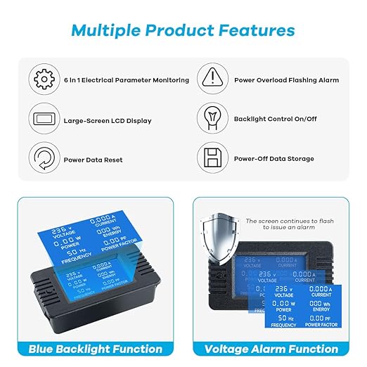 AC 80-260V 100A Multi-Function Power Monitor LCD Digital Display Voltage Current Frequency Power Factor Energy Meter Ammeter Voltmeter with Split Core Current Transformer
