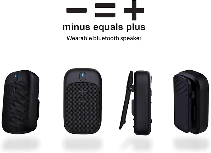 MINUS EQUALS PLUS - = + Golf Speaker/Wireless Wearable Bluetooth Speaker/Portable/Clip on/Up to 18hrs of Battery Life/Built-in Mic for Hands-Free Music and Calls/Water Resistant/Modern Design (Black)