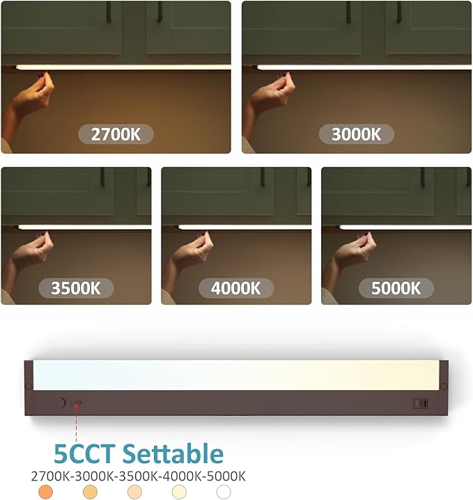 Leetdud Under Cabinet Lighting Plug in or Hardwired Built-in Dimmer, 40 Inch 20W, 5CCT 2700/3000/3500/4000/5000K, Linkable Counter Lights for Kitchen, ETL Dimmable LED Light Fixture, Bronze