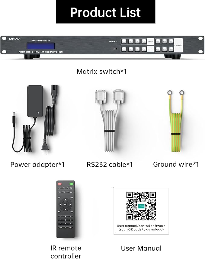MT-VIKI 4x4 8K UHD HDMI 2.1 Matrix Switcher with Audio De-embedder, 8K@60Hz and 4K@120Hz, EDID, RS232, LAN Port, APP (4 in 4 Out)