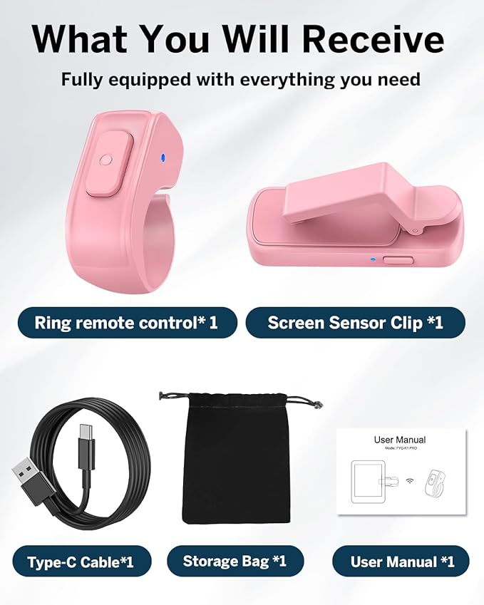 DATAFY [Case-Friendly] Remote Control Page Turner Ring for Kindle Paperwhite Oasis Scribe Kobo eReaders, Camera Camcorder Remote Controls, Page Turner Clicker for iPhone ipad Tablets with Storage Bag