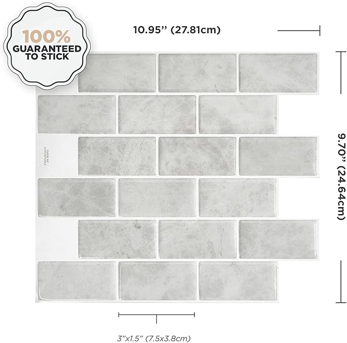 SMART TILES Peel and Stick Backsplash - 10 Sheets of 10.95" x 9.70" - 3D Adhesive Peel and Stick Tile Backsplash for Kitchen, Bathroom, Wall Tile, Fondi