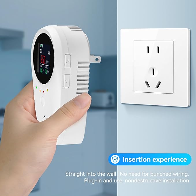 3PCS 5-in-1 Rechargeable Carbon Monoxide & Natural Gas Detectors with Temperature/Humidity LCD Display & 2000mAh Lithium-ion Battery, Portable Plug in Co Detector for Home Travel RV Essentials