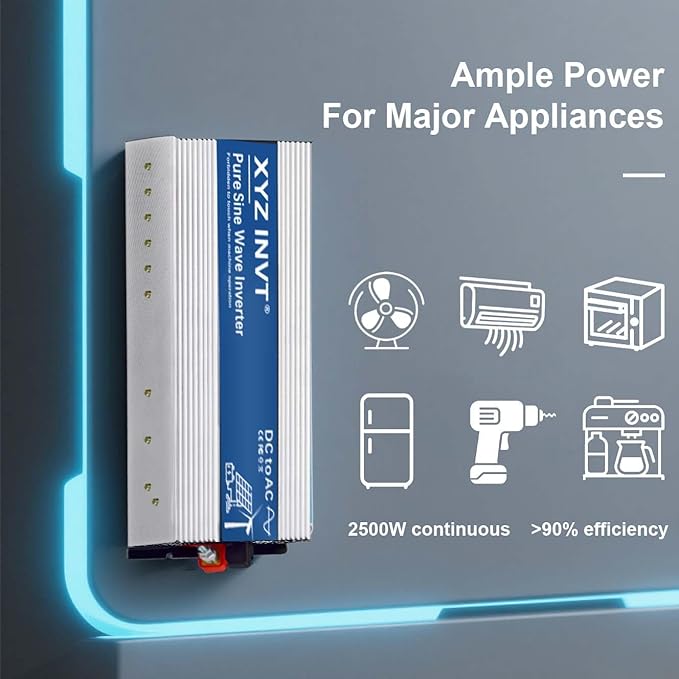 XYZ INVT 2500W Pure Sine Wave Inverter 48V to 120V AC, 5000W Peak Power, Power Converter for Solar System, Off-Grid Home, RV, Truck & Camping