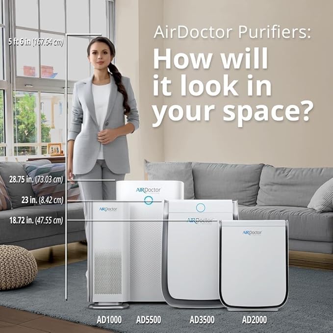 AirDoctor 4000 Air Purifier for Large Rooms | Triple filtration technology with UltraHEPA, Carbon/VOC material & Air Quality Sensor | Captures Particles 100x Smaller Than HEPA Standard (Black)