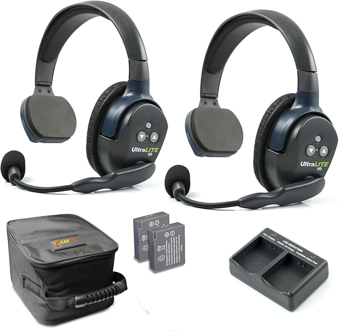EARTEC UL2S Ultralite-HD 2-Person Full Duplex Wireless Intercom Headset Communication System, Single Ear Headsets, Up to 1000ft Range, U.S. Company