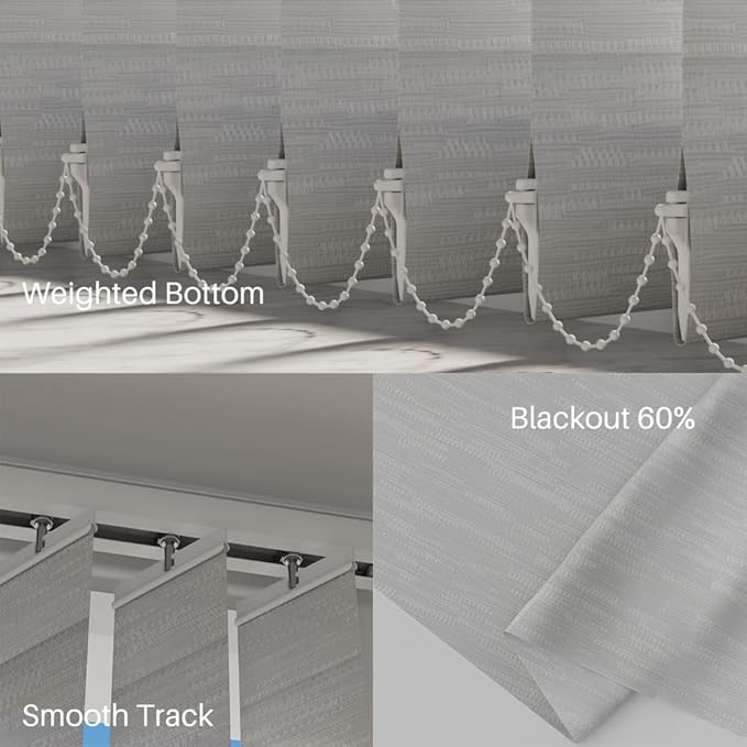 Blindify Motorized Vertical Blinds, Light Filtering Sliding Door Shades Vertical Shades Remote Control Customize, Jacquard Silver