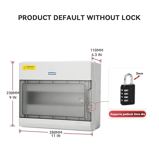 Mollom 12 Way Power Distribution Box with Bus Bars and Din Rail for Miniature Circuit Breaker MCB, Waterproof IP66.Padlock Available for Indoor and Outdoor Use