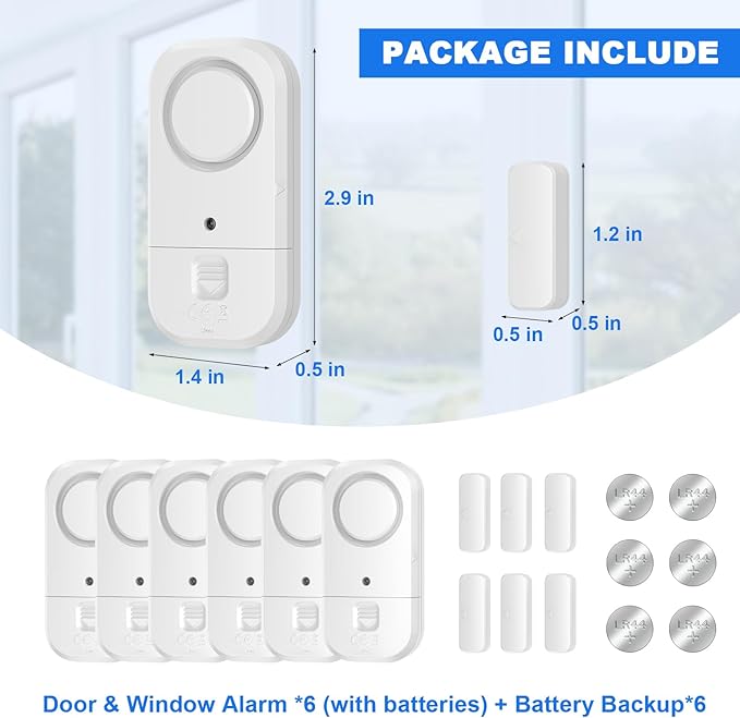 ANKOSHUN Door Window Alarm Sensors - Door Alarms for Kids Safety, Door Alarms for Home Security, for Home, Office, Store, Garage, Dorm Room, Apartment, RV, White, 6 Pack
