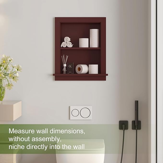 Recessed Medicine Cabinet Inset,Bathroom Wall Niche Insert for Drywall,14x18 Bathroom Medicine Cabinet Shelf Wood Replacement,in Wall Cabinet with Storage for Restaurant/Kitchen,Brown