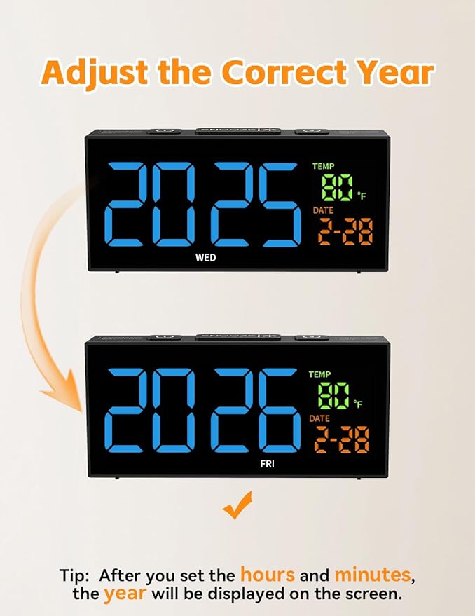 Netzu Alarm Clocks for Bedrooms, Digital Clock with Date Temperature and Weekday, Manual DST, Snooze, 2 Alarms, 4 Volumes for Living Room Home Bedside Desk (Black and Blue)