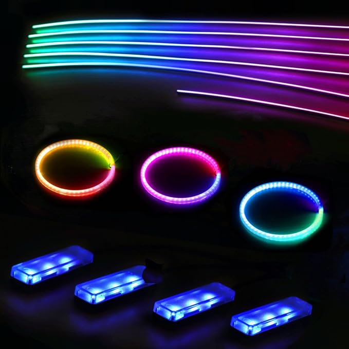 Acrylic Interior Car LED Strip Lights, Colorful 10-in-1 Car Ambient Lighting Kit, with Wireless APP Control, 622 LED Fiber Optic Strip Lights for Cars, Supports Neon Sync with Music DIY Mode