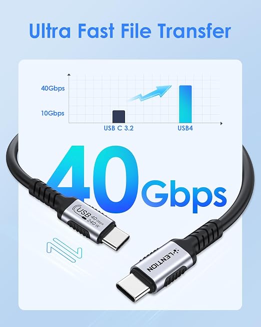 LENTION 2.3FT USB 4.0 Cable for Thunderbolt 4 240W Fast Charging USB C to USB C - Image 3