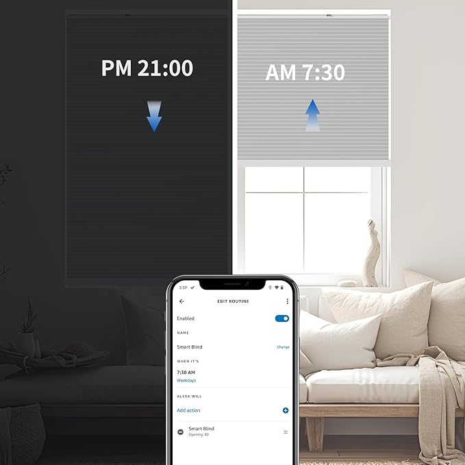 THIRDREALITY ZigBee Smart Blind Gen2, Motorized 100% Blackout Window Shades with Remote, Cordless Honeycomb Blinds, Automatic Height, C2 Rechargeable Batteries Powered, 42" W x 74" H Beige/White