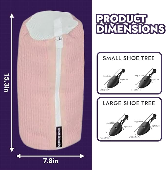 Wash Express Shoe Cleaning Kit: Shoe Washing Bag (2pcs), Mesh Laundry Bag for Shoe Dryer and Adjustable Shoe Trees (5 pc kit)