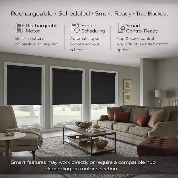 ZSHINE Motorized Blackout Window Blinds Customize Width (23-95 Inches) Remote Control Wireless and Rechargeable Window Roller Shades for, Home, Office, Hotel, Club, Restaurant and Cinema… (82010M)