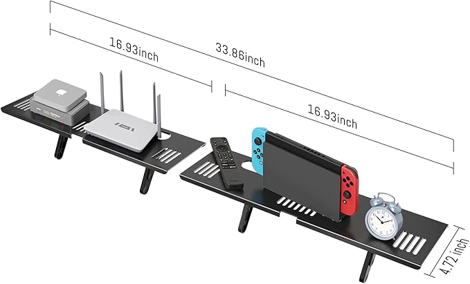 Adjustable Steel TV Top Shelf, Soundbar Mount, Universal Monitor Shelf for Soundbar, Game Console, Cable Box, Router Shelves and Home Accessories (No Storage Boxes, 2PCS)