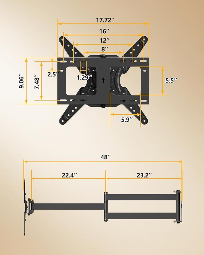 Extra Long Arm TV Wall Mount 48'' Extension, Rotating TV Wall Mount 180° Heavy Duty Full Motion for 26''-65'' Screens, VESA 400x400mm, Load 110 lbs, 16''Wood Stud/Concrete/Brick Wall, WHYFONE