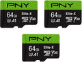 PNY 64GB Elite-X Class 10 U3 V30 microSDXC Flash Memory Card, Class 10 by PNY