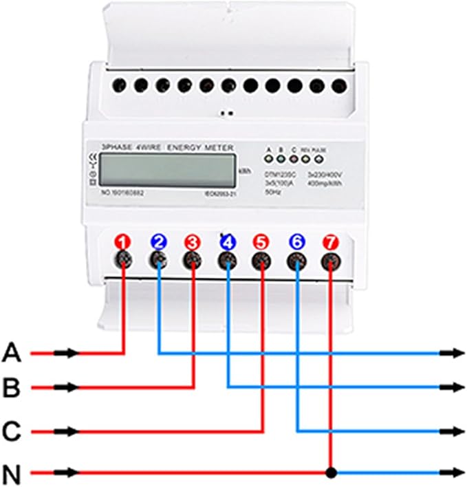 Tyenaza Energy Meter, Digital 3 Phase Energy Meter, LCD Display White ABS Housing 50Hz Electricity Usage Monitor 230 400V