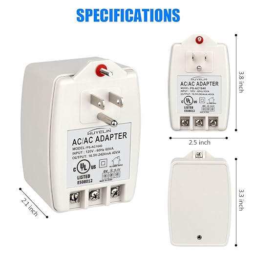 16.5V 40VA Burglar Alarm Systems and Doorbell Transformer, 16.5V Plug in - Image 4
