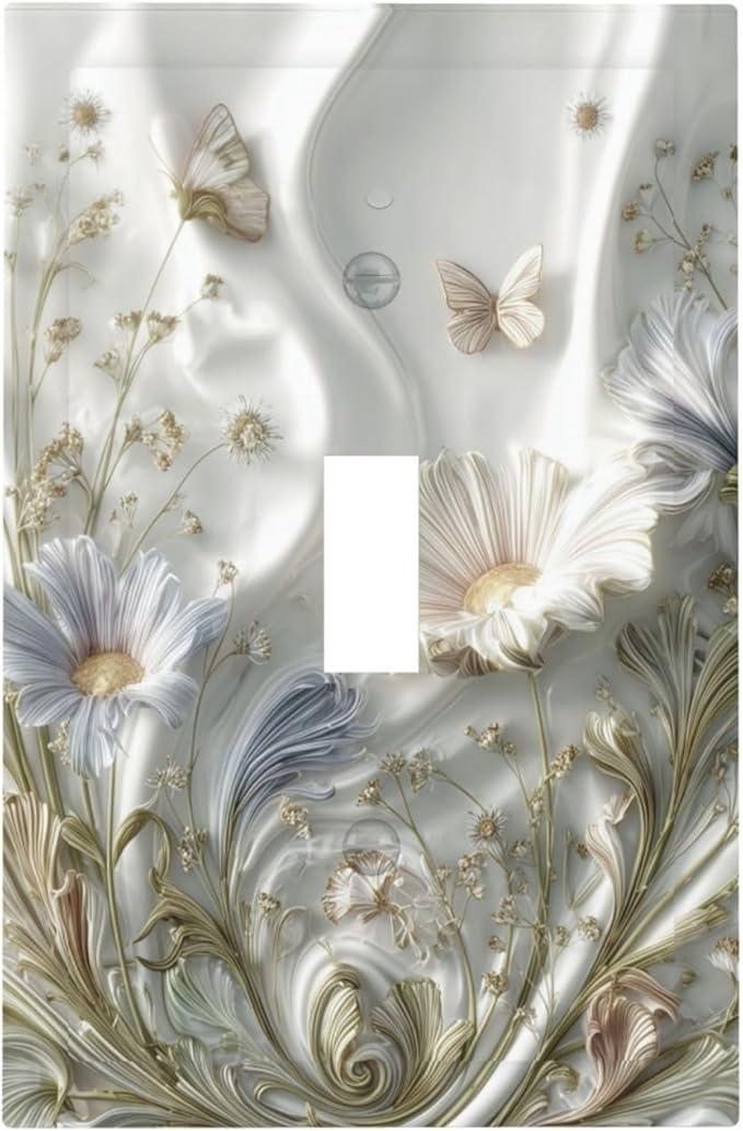 Bvtewkhz Boho Floral Wild Flower 1 Gang Single Toggle Decorative Light Switch Covers Electrical Faceplate Switch Plates for Bathroom Kitchen Home