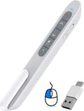 DinoFire Wireless Presentation Remote with Air Mouse White, RF 2.4GZ Rechargeable USB C Slide Clicker for Powerpoint Presentations for Laptop/Computer/MAC