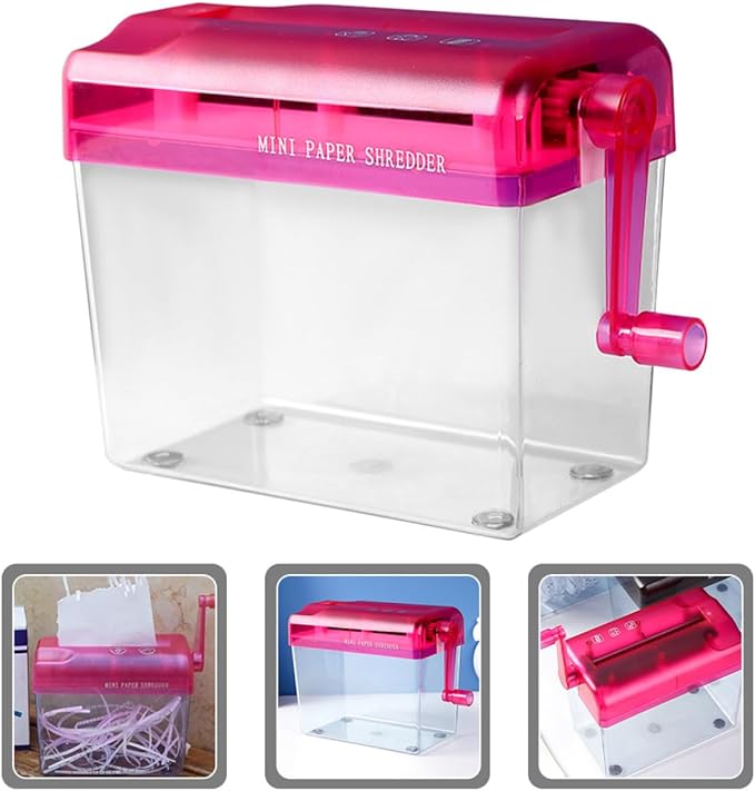 Healeved Manual Paper Shredder Desktop Small Wear-Resistant Hand Crank Shredder for Home and Office Use with Function and Red Housing