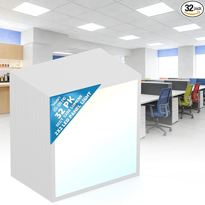 Msbfi 2x2 LED Flat Panel Light - 32 Pack Drop Office Ceiling Light 30-35-40W Adjustable, 130LM/W 3500K/4000K/5000K Selectable, 0-10V Dimmable, 100-277V for Office Ceiling Lighting Fixture ETL/DLC