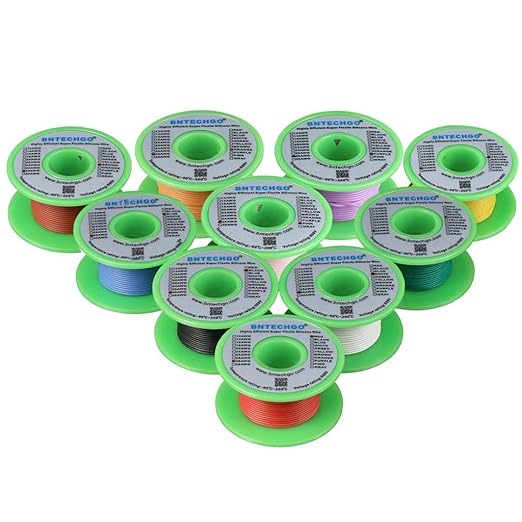 BNTECHGO 28 Gauge Silicone Wire Kit 10 Color Each 30 ft Flexible 28 AWG Stranded Tinned Copper Wire