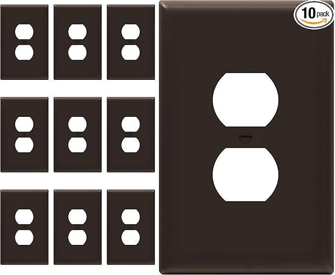ENERLITES Duplex Receptacle Outlet Wall Plate, Jumbo Electrical Outlet Covers, Gloss Finish, Oversized 1-Gang 5.51" x 3.50", Polycarbonate Thermoplastic, 8821O-BR-10PCS, Brown, 10 Pack