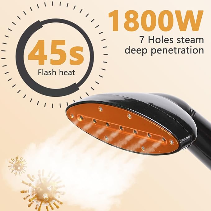 Steamer for Clothes 1800W Standing Garment Steamers 45s Fast Heat-up 90 Mins of Continuous Powerful Steam with 5L Water Tank, Pants Clip & Children's Clothing Hanger
