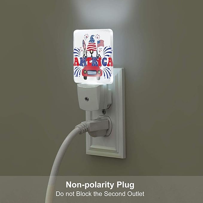 FSHVQKD Happy Independence Day Night Light,Plug Into Wall with Dusk to Dawn Light Sensors, Warm Nightlights for Bedroom, Bathroom, Hallway, Kitchen, Gifts Ideal for Boys Girls Women Men