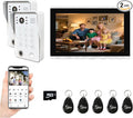Wired Video Door Phone Kit Apartment Intercom System,10 Inch Touch Screen Monitor(Silver)with 1080P HD Doorbell Camera,Supporting Motion Detecting 5 in 1 Unlcking (2 Doorbell + 1 Monitor)