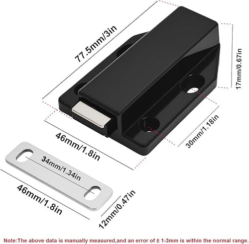 2 Pack Magnetic Push Latch,Heavy Duty Magnetic Touch Latch,for Push to Open Cabinet or Kitchen Drawer, Kitchen Door,on Strong Pop Out (Black - 2.7 inch, 2 Pack)