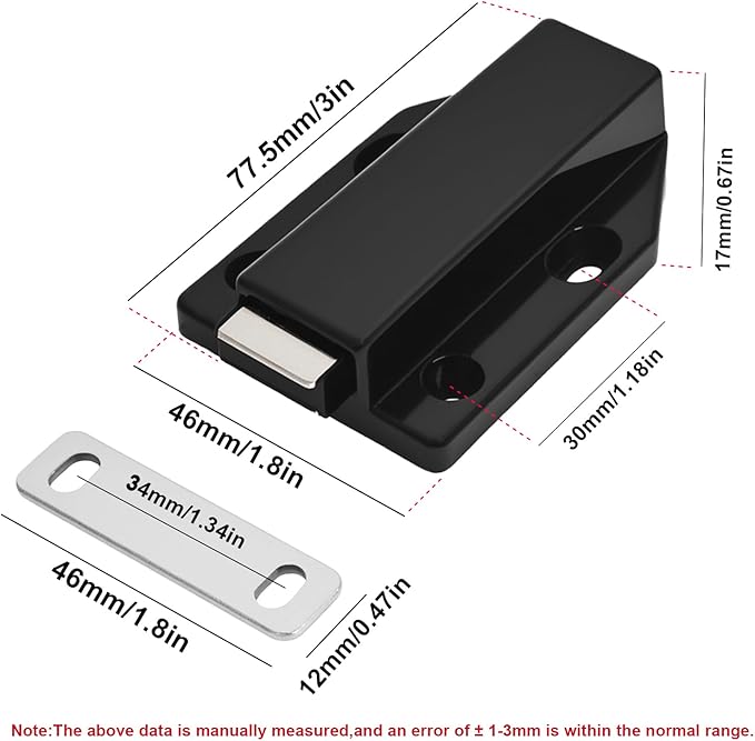 4 Pack Magnetic Push Latch ，Heavy Duty Magnetic Touch Latch，for Push to Open Cabinet or Kitchen Drawer、 Kitchen Door，on Strong Pop Out (Black - 2.7 inch, 4 Pack)