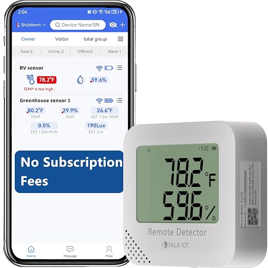 Remote WiFi Temperature & Humidity Sensor, No Subscription 24/7 Remote Temp by FALAIOT