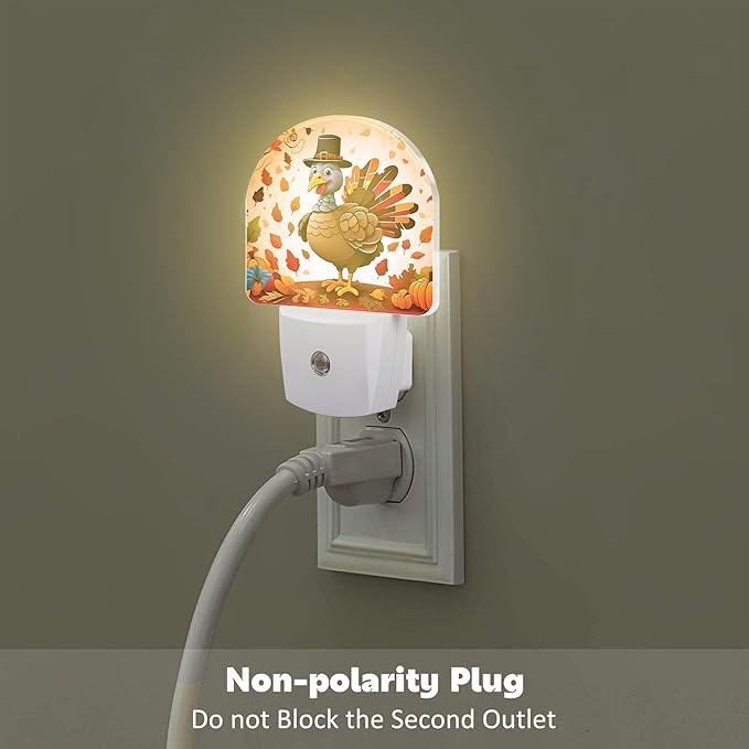 sndheke Cute Cartoon Turkey Night Light for Kids,Thanksgiving Day Fall Autumn Night Light Plug in with Dusk to Dawn Sensor,0.5w Energy Saving Nightlight for Hallway Stairway Kitchen Bedroom