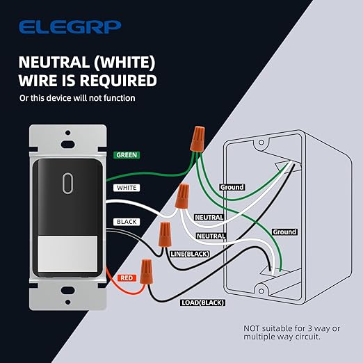 ELEGRP Matte Black Single Pole Occupancy Motion Sensor Light Switch, Need Neutral Wire, 120° Sensor Coverage PIR Infrared Motion Activated, for CFL/LED/MLV/INC/HAL/Fan, UL, 6 Pack