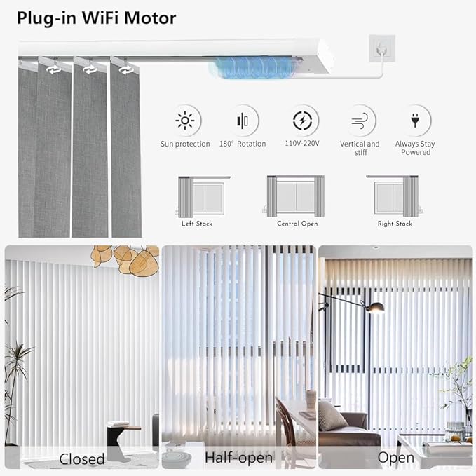 Blindify Motorized Vertical Blinds Compatible with Alexa Google Home, Blackout Sliding Door Shades Smart Vertical Blinds Remote Control Customize, 3-Layer Grey