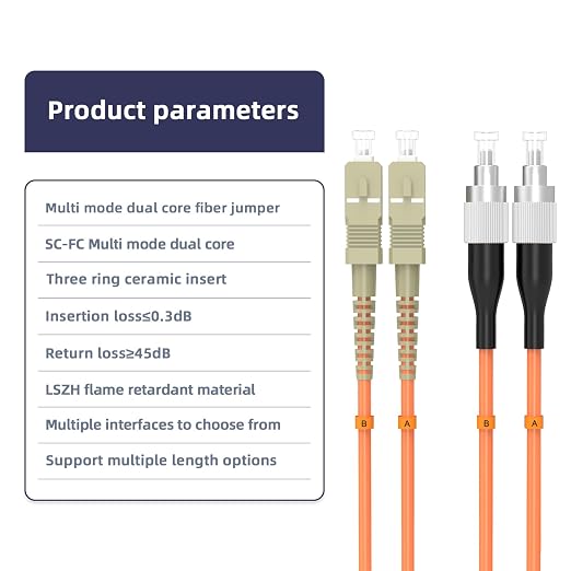 OM1 Multimode Duplex Fiber Patch Cable, SC/UPC to FC/UPC, 62.5/125μm 25M/82FT - Image 4