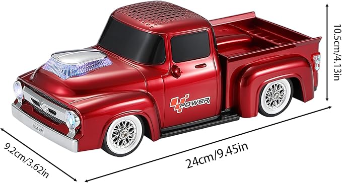 WSTER WS-538 Retro Pickup Truck Bluetooth Replica Speaker – Portable Wireless Car Model Speaker with FM, TWS, LED Party Lights, USB/TF Playback, Built-in Microphone, Type-C, Surprise Gift(Red)