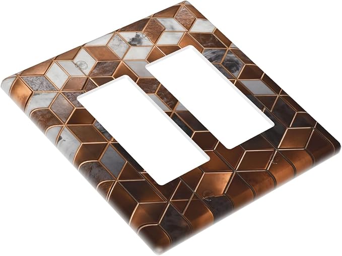 Bvtewkhz Brown Abstract Luxury Modern Geometric Cubic Marble 2 Gang Double Rocker Decorative Light Switch Covers Electrical Faceplate Switch Plates for Bathroom Kitchen Home