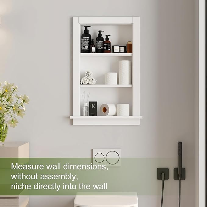 Recessed Medicine Cabinet for Bathroom Cabinet with Storage,14x24 in Wall Shower Niche Insert,3-Tier Bathroom Niche for Shower Wall,Recessed Wall Insert for Drywall,Fully Assembled,MDF